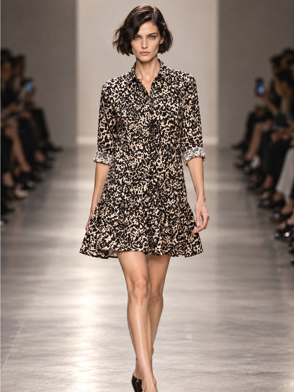 Zara Woman Leopard Print Shirt Dress Size S Long Sleeve Button Front Portugal